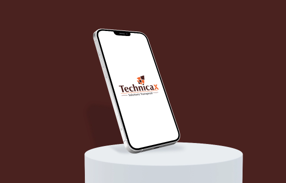 Smartphone on a pedestal displaying the TechnicaX logo.