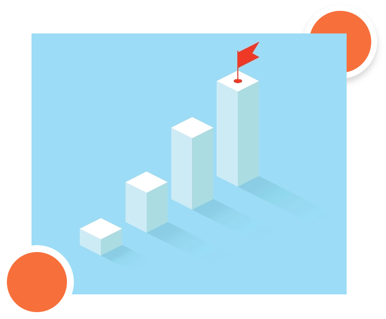 A graphic of rising bars with a flag on top, symbolizing progress and improvement.