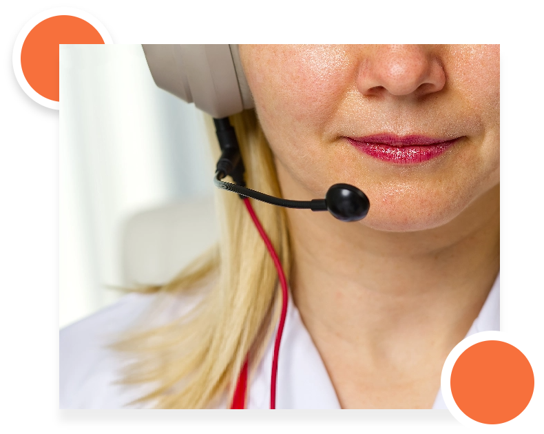 Close-up of a woman wearing a headset, ready to provide customer support.
