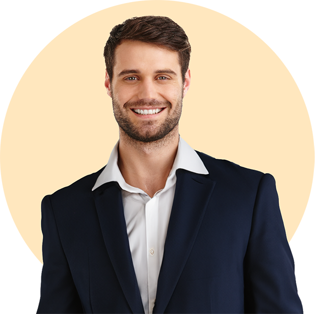 Smiling man in a suit, representing efficient processing of vendor payments.