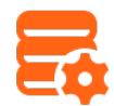 Orange database and gear icon representing cloud services and solutions on Microsoft Azure by TechnicaX.