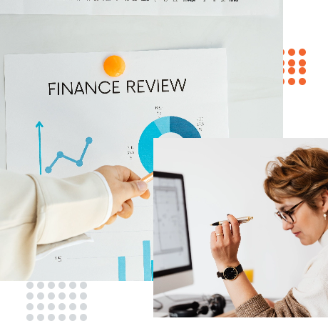 Person analyzing finance review charts on a paper with graphs, indicative of Power BI analytics, while sitting at a desk holding a pen, showcasing business intelligence application by TechnicaX.