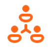 Orange icon depicting a hierarchy with three connected person symbols, representing organizational structure for business intelligence.