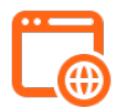 Orange browser icon with globe, representing online collaborative business solutions in SharePoint.