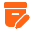 Orange icon of a document with a pencil on a dark background, representing document editing or writing, used for TechnicaX software development services.